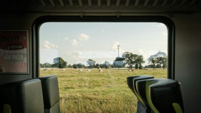 Fields seen through a train window