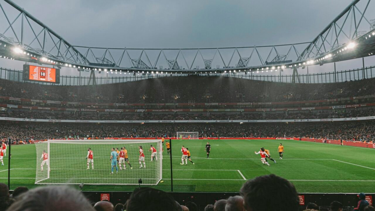 A football stadium crowd behind the goal