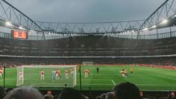 A football stadium crowd behind the goal